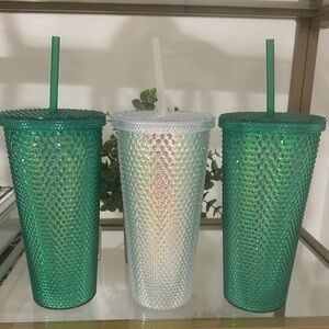 Green and Iridescent Tumblers